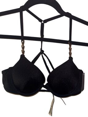 NWT Victoria's Secret Black Chain-Link Icon Push-Up Bikini Top 34B